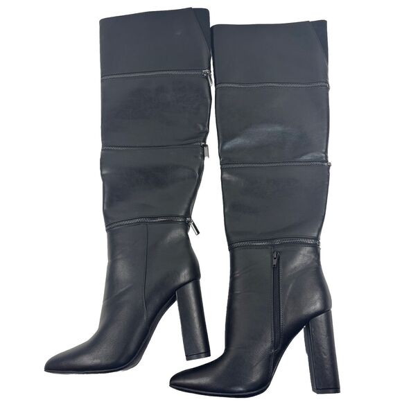Tamasa Boots By Shoedazzle Womens Size 9 Over The‎ Knee 3 Zipper Boots - Picture 1 of 16